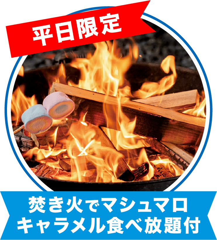 平日限定焚火でマシュマロキャラメル食べ放題付き